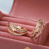 Luxury Glossy Hollow Wave Texture Elegant 14K Filled Rose Gold AAA Zircon Diamonds Clip Earrings, Fine Jewellery