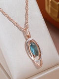 14K Gold Filled Trendy AAA Oval Blue Zircon Crystal Double Geometric Pendant Necklace