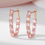 Awesome Shiny Rolled 14K Rose Gold Pink AAA Zircon Crystals Full Paved Drop Earrings, Luxury Party Fine Jewellery