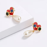 Exquisite Handmade Enamel Red Love Heart Zircon Crystal High-quality Earrings