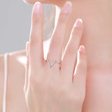Fashion Personality V Shape Dazzling AAAA Lab Created Diamond 925 Silver Ring