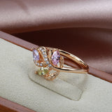 New Season Romantic Rolled 14K Rose Gold Colourful AAA Zircon Crystals Flower Rings -  Luxury Fine Jewellery