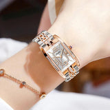 Elegant Luxury Brand Female Wristwatches - Rectangular Zircon Diamonds Steel Waterproof Original Womens Watch