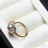 Amazing Flower Design Pink Grey Purple White Black Pearl AAA Zircon Diamonds Ring