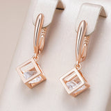 14 Karat Gold Filled AAA Lab Created Zircon Diamonds Hollow Square Dangle Earrings