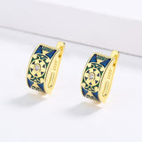 Vintage 18KGP Flower Shape Handmade Enamel Elegant Geometric Earrings