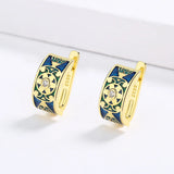 Vintage 18KGP Flower Shape Handmade Enamel Elegant Geometric Earrings