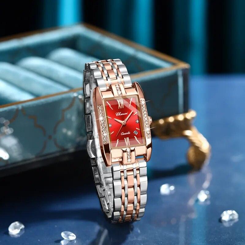 Luxury Elegant Fashion Brand Stainless Steel Bracelet Creative Unique Rectangle Quality Wristwatches For Ladies - The Jewellery Supermarket
