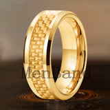 Carbon Fiber Inlay 4/6/8mm Gold Tungsten Engagement Wedding Rings for Men Women