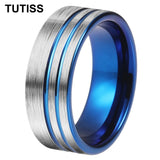 Offset Lines Polished 8mm Original Color Tungsten Wedding Ring for Men Women