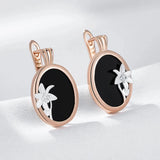 14 Karat Gold Filled Black Enamel Gold Silver Mix Color Retro Drop Earrings For Women