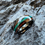 Green Opal Koa Wood Inlay 8mm Black Tungsten Engagement Fashion Men Women Rings