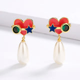 Exquisite Handmade Enamel Red Love Heart Zircon Crystal High-quality Earrings