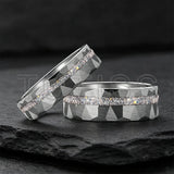 Gold Hammered Crushed White Opal Inlay 6/8mm  Wedding Tungsten Couples Rings