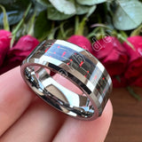 Beveled Polished Carbon Fiber  6MM 8MM Men Women Classic Tungsten Wedding Rings