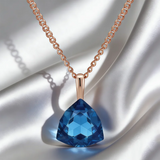14K Rolled Gold Blue Big AAA Zircon Crystal Unique Fashion Pendant Necklace For Women
