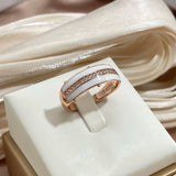 14K Rolled Gold White Enamel AAA Zircon Diamonds Full Paved Glossy Stylish Womens Rings