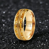 Gold/Blue Crystal Stones Guitar String Inlaid 8MM Men and Women Tungsten Rings