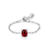 Fashion Silver 12 Month Birthday AAAA Lab Created Diamond Adjustable Chain Rings