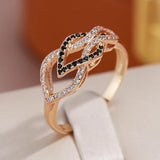 Lovely Crossing Hollow Filled 14K Rose Gold Full Black White AAA+ Zircon Diamonds Women Rings - Fashion Jewellery