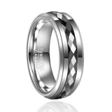 New 8mm Middle Black Batch of Flowers on Both Sides of Steel Colour Tungsten Carbide Rings - Men's Fashion Jewellery - The Jewellery Supermarket