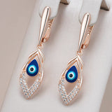 14K Gold Filled Blue Enamel Eyes Double Layer AAA Zircon Diamonds Geometric Long Earrings