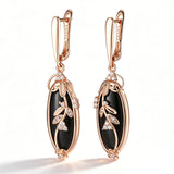 Sparkling Black AAA Zircon 14K Filled Gold Long Drop Earrings Vintage Jewellery
