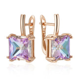 14 Karat Gold Filled Big Square Purple AAA Zircon Crystals English Fine Earrings for Women