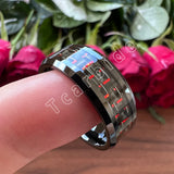 Beveled Polished Carbon Fiber  6MM 8MM Men Women Classic Tungsten Wedding Rings