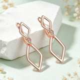 14 Karat Gold Filled Glossy Rhombus Design AAA Zircon Diamonds Dangle Earrings