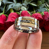 Pipe Cut Polished Finish Groove Inlay Silver Colour Men Women Tungsten Wedding Rings