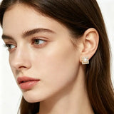 Square Design Real Multicolour Pearls AAA Zircon Diamonds Silver Stud Earrings