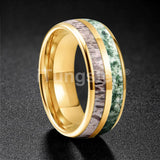 Polished Bevel Edges Deer Antler And Moss Agate Inlay 6/8mm Tungsten Carbide Rings