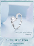 Geometric Silver Quality Shell Pearl Pave Setting AAA Zircon Diamonds Ring