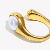 18K Gold Plated Vintage Style Geometric Asymmetric Snake Pearl Ring