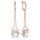 14 Karat Gold Filled Spider Design AAA Zircon Diamonds Pearl Tassel Dangle Earrings