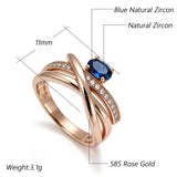 14K Gold Filled Shiny Blue AAA Zircon Crystals Unusual Cross Luxury Rings for Women
