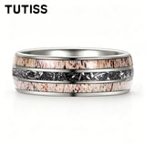 Deer Antler & Meteorite Inlay Silver 8mm Tungsten Carbide Mens Wedding Rings