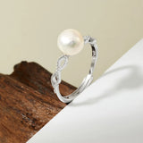 Elegant Hollow Design Natural Freshwater Pearl 925 Sterling Silver Ring
