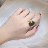 Sparkling Black Spinel Antique Look Hand Made Enamel 925 Silver Oriental Rings