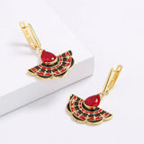 AAA Red Zircon Crystals Handmade Enamel Charm Delicate Beautiful Earrings
