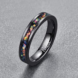 New Arrival 4MM Wide Inlaid Opal Black Tungsten Carbide Men's Women's Wedding Rings. Popular Choice