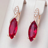 14 Karat Gold Filled Rhombus Red Crystal AAA Zircon Diamonds Long Drop Vintage Earrings