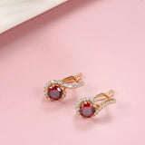 Luxury Rolled 14K Rose Gold Full White and Round Red AAA Zircon Women's lock Earrings Personality Jewellery