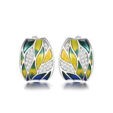 New Party Leaf Design Handmade Enamel Hoop Earrings