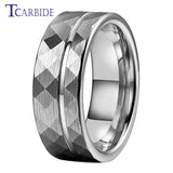 Multi-Faceted Brushed Offset Grooved  Hammer Finish 8MM Tungsten Wedding Rings