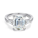 Gorgeous 3 Stone 1-4ct Emerald Cut VVS1 D Colour Moissanite Diamonds Silver Ring