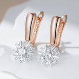 14 Karat Rolled Gold Shiny AAA Zircon Diamonds Crystal Flower Dangle Earrings For Women