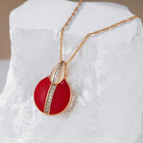 Luxury Fashion 14K Rolled Rose Gold Red Enamel AAA Zircon Diamonds Necklace For Women - Party Daily Jewellery