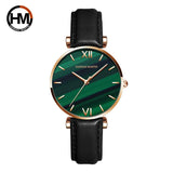 New Elegant Ladies Watch with Quartz Movement Green Peacock Stone Dial  Casual Leather Rose Plated Gold Watches